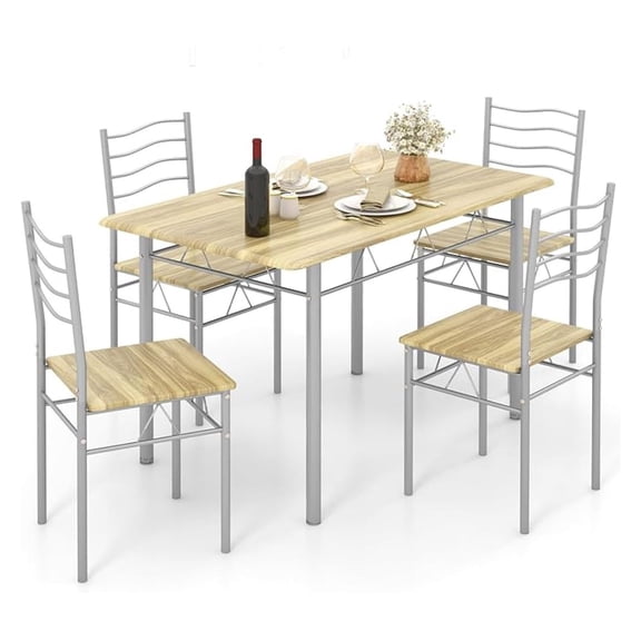 47-inches Dining Table Set for 4, Rectangular Kitchen Table with 4 Dining Chairs, Metal Frame, 5-Piece Space-Saving Dinette Set for Small Space, Dinner, Breakfast Nook, Apartment, Natural