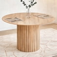 thumbnail image 1 of 47 inches Modern Round Dining Table, Wood Kitchen Table for 4 with Two-part Tabletop and Wooden Strip Columns Base, Farmhouse Table for Kitchen, Dinning Room, Oak, 1 of 8