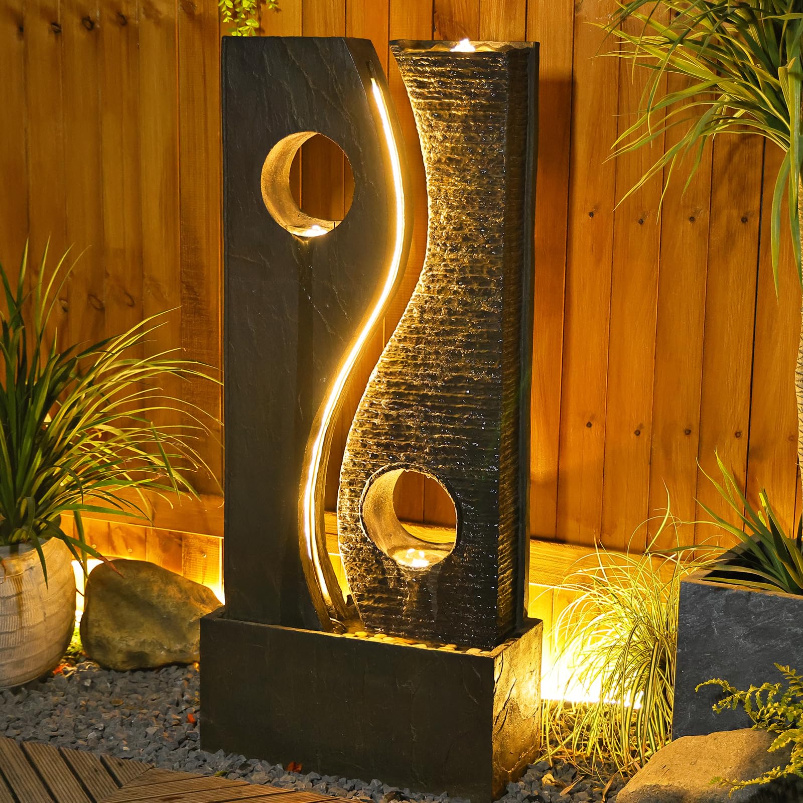 47 inches Water Fountain Outdoor Garden Waterfall Indoor Modern Large Freestanding Water
