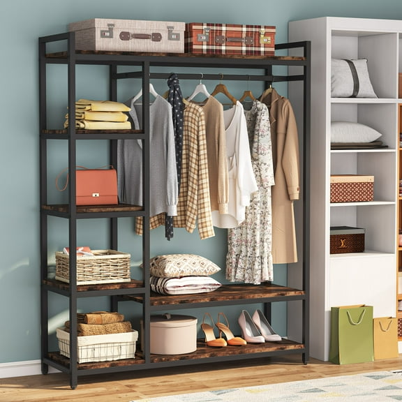 47 inches free-standing clothing closet organzier clothes garment rack with storage shelf capacity 450 lb