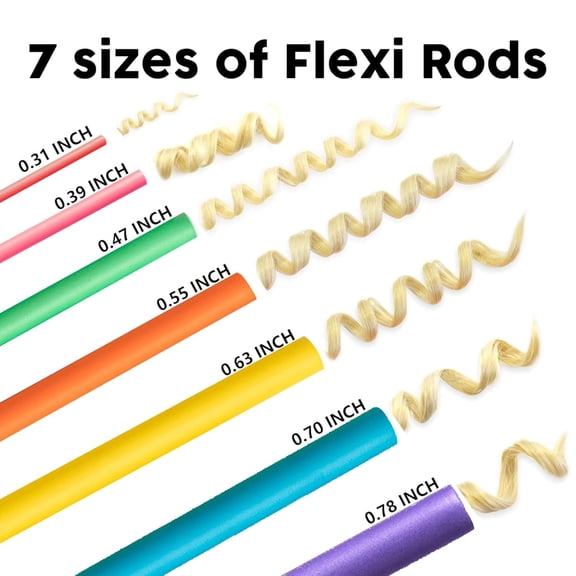 47 pcs 7'' Hair Curlers Rollers Flexi Rods Flexible Curling Rods Set No Heat Heatless Bendy Foam Hair Curls for Long,Medium,Short Hair to Sleep in