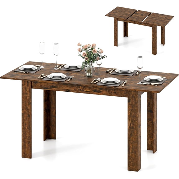 47 to 62-Inch Extendable Farmhouse Dining Table for 4-8, Space-Saving Transformer Table for Kitchen or Small Space, Rustic Brown