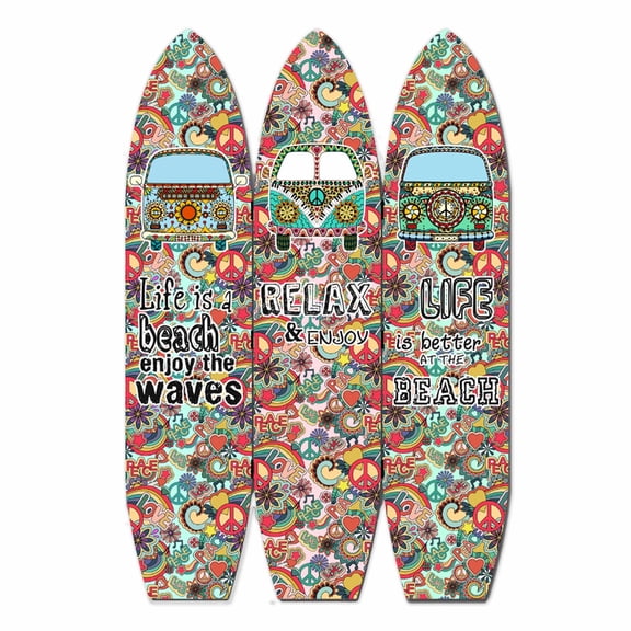 47" x 1" x 71" Multicolor Vintage Wood Surfboard Screen