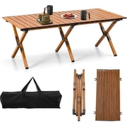 47" x 23" Folding Camping Table, Aluminum Roll-Up Picnic Table with Carrying Bag, Portable Low Beach Table for Outdoor Travel, Hiking, Party, BBQ, Backyard Khaki