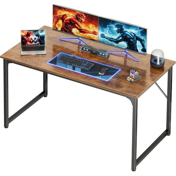 47 x 24 Inch Computer Desk with Deeper Desktop, Home Office Gaming Writing Work Desk, Metal Frame, Rustic Brown