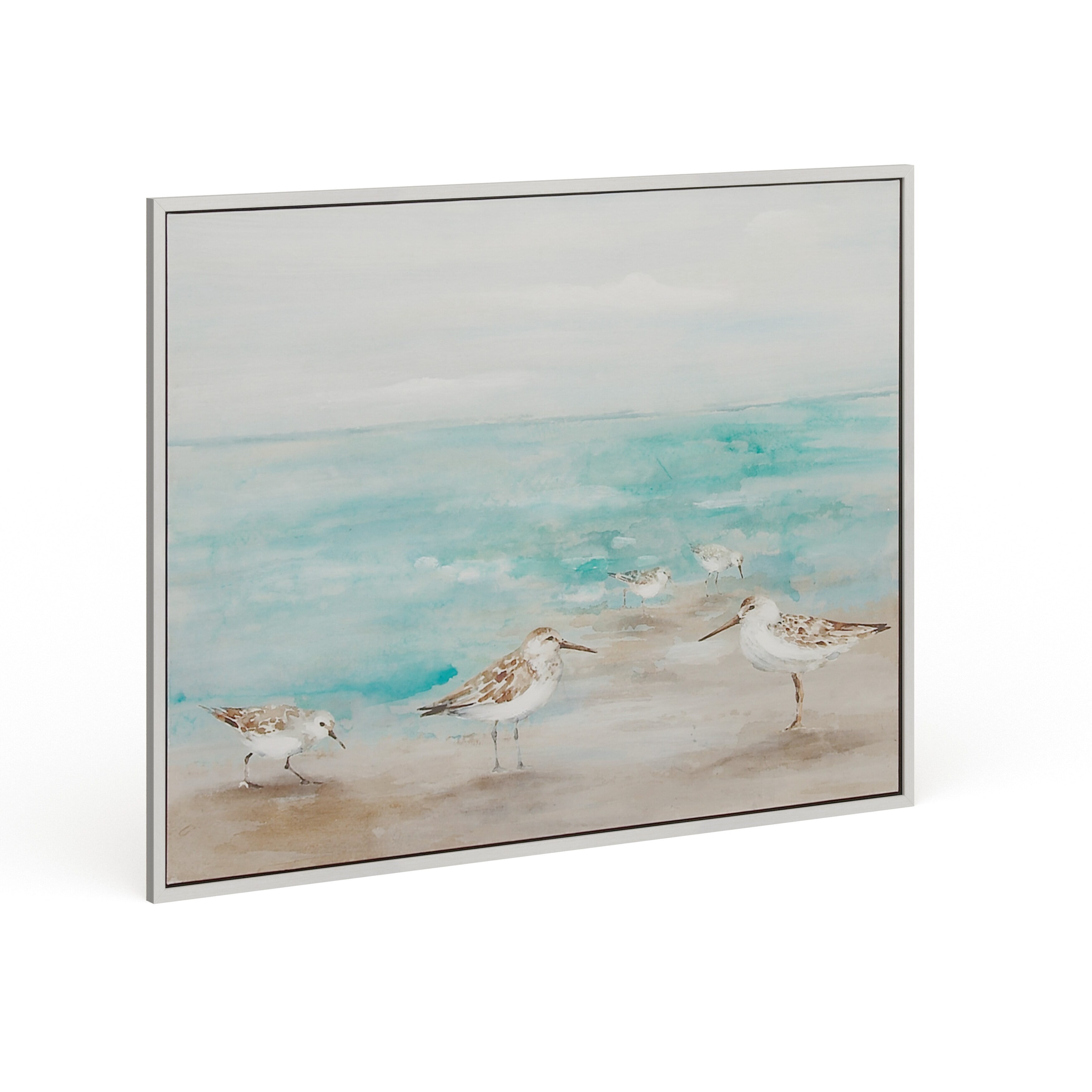 White and Blue Coastal Bird Canvas Framed Wall Art