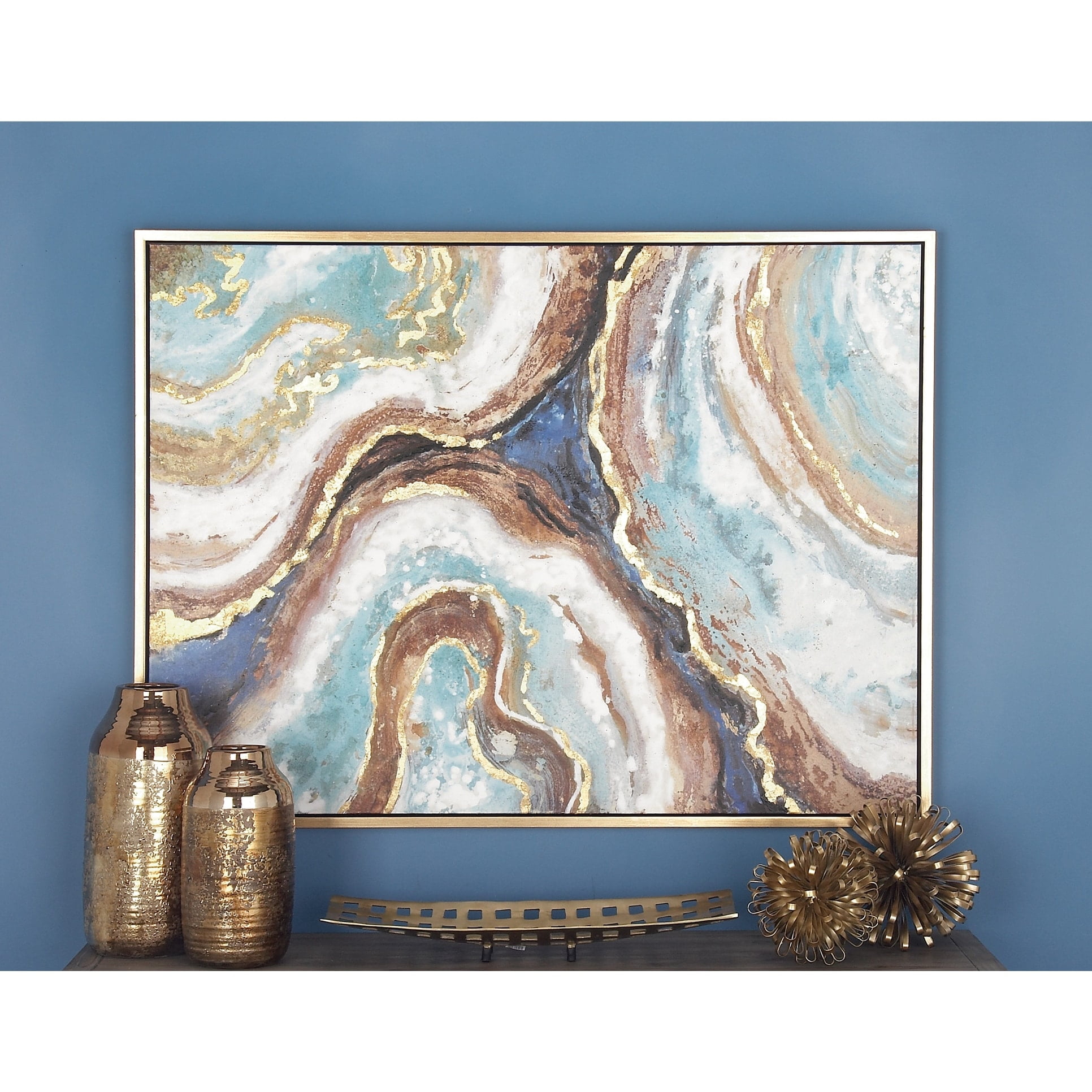Large Multicolor Abstract Geode Canvas Wall Art with Gold Frame