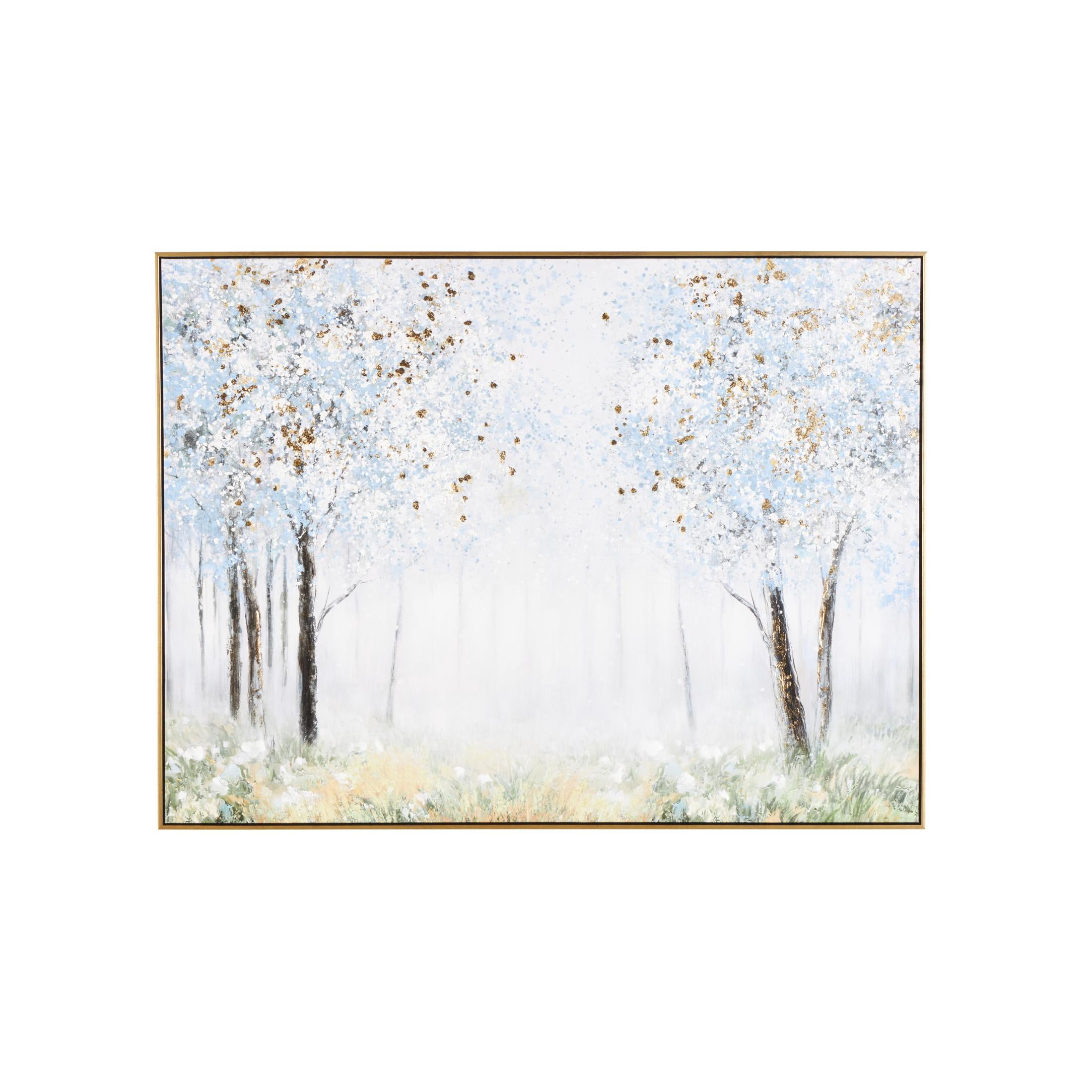 47" x 36" Forest Landscape Framed Wall Art with Gold Foil Accents, by DecMode