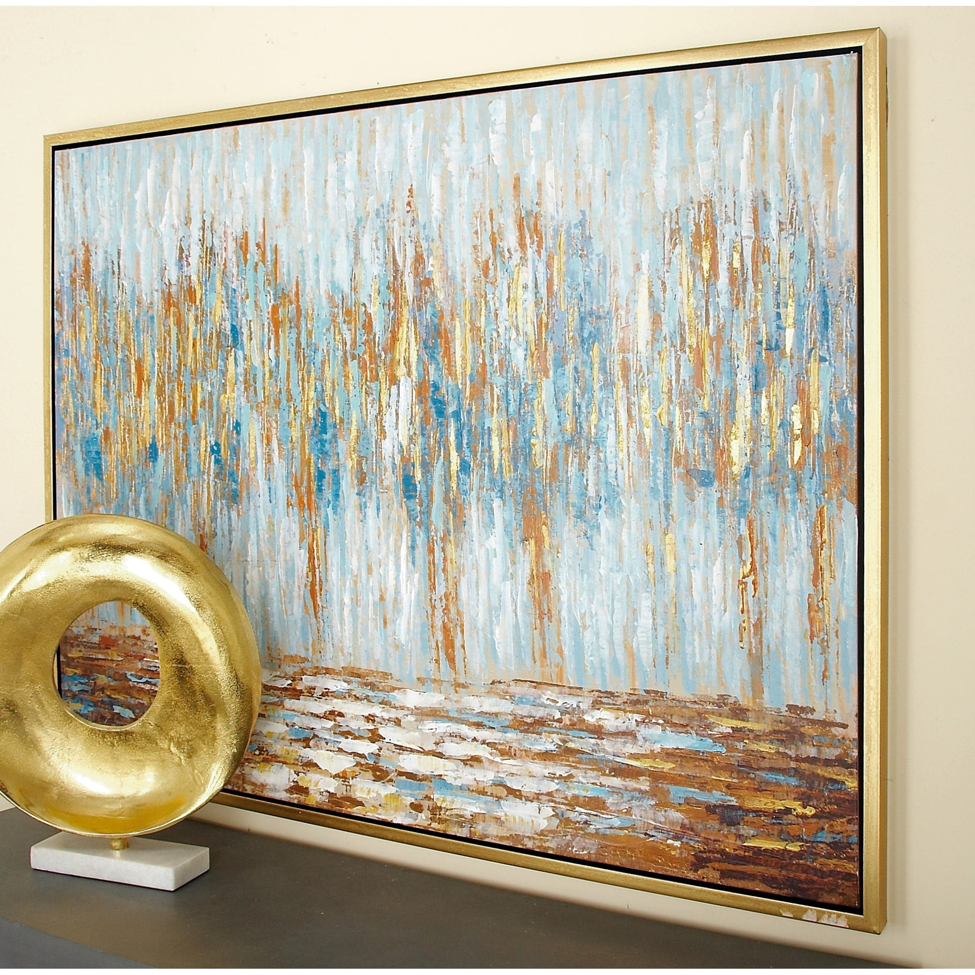 47" x 36" Blue and Gold Abstract Tree Framed Wall Art
