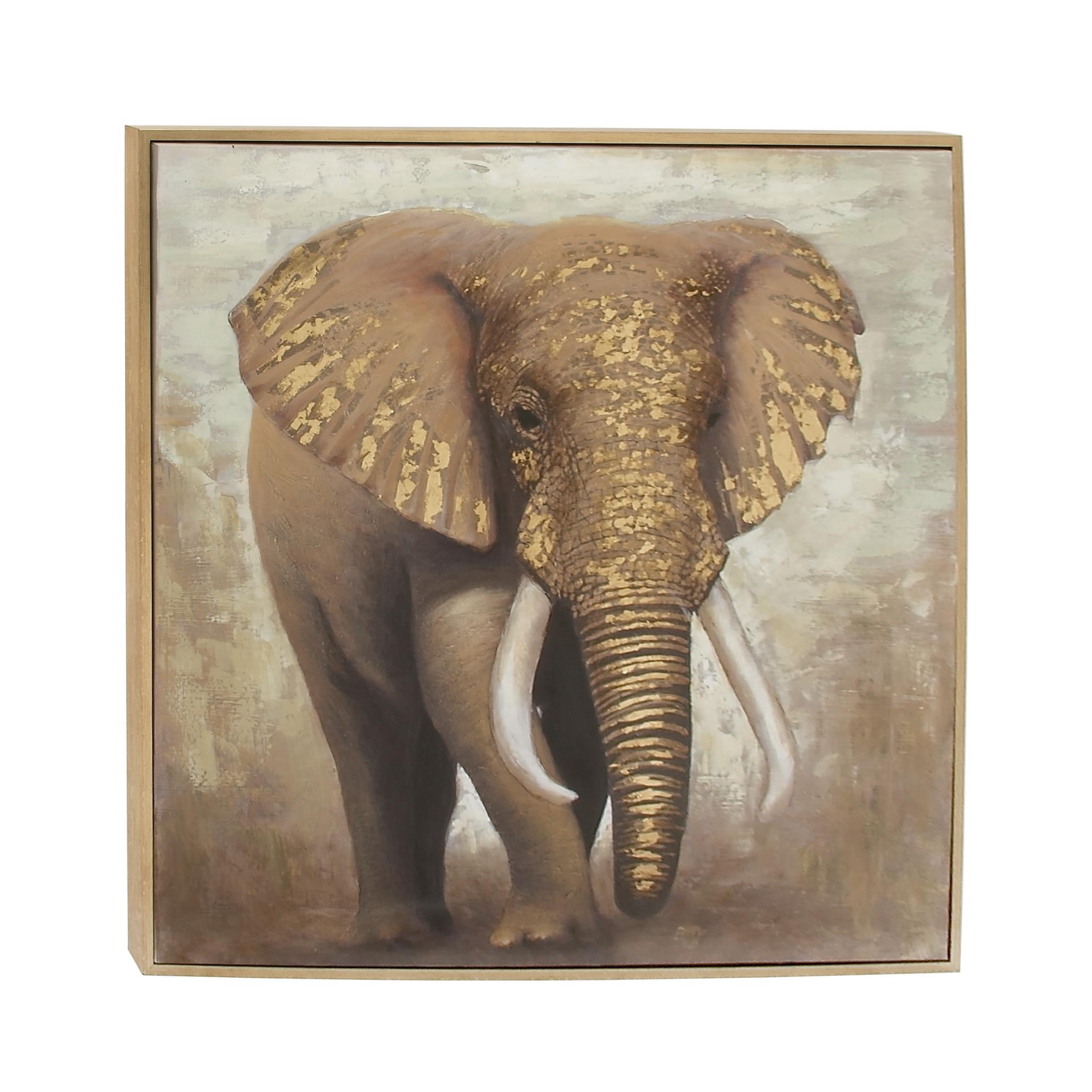 47" x 47" Elephant Framed Wall Art with Gold Frame, by DecMode
