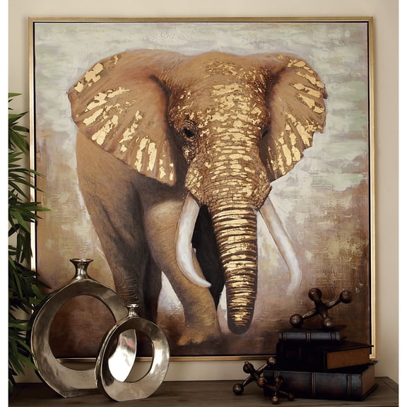 47" x 47" Elephant Framed Wall Art with Gold Frame, by DecMode