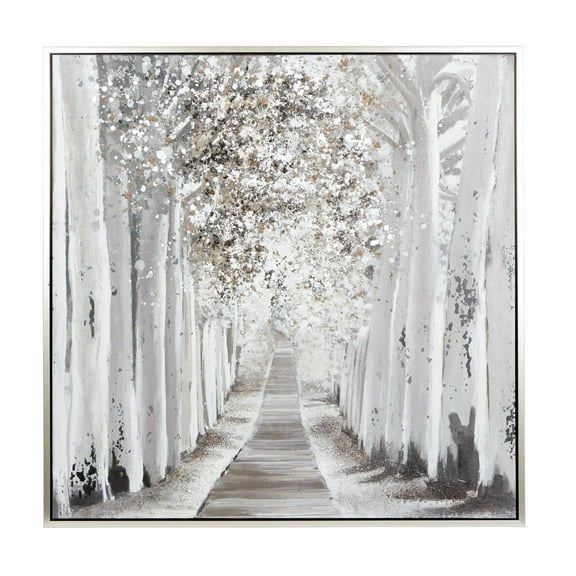 47" x 47" Forest Landscape Tree Framed Wall Art with Dimensional Paint Texturing, by DecMode