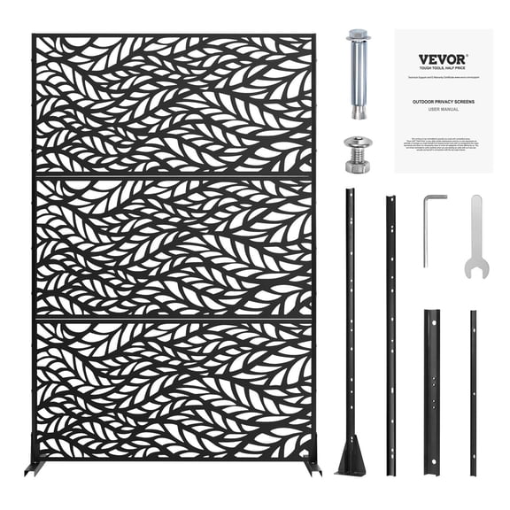 47" x 72" Black Metal Outdoor Privacy Screen Panel for Patio Deck, Garden Fence