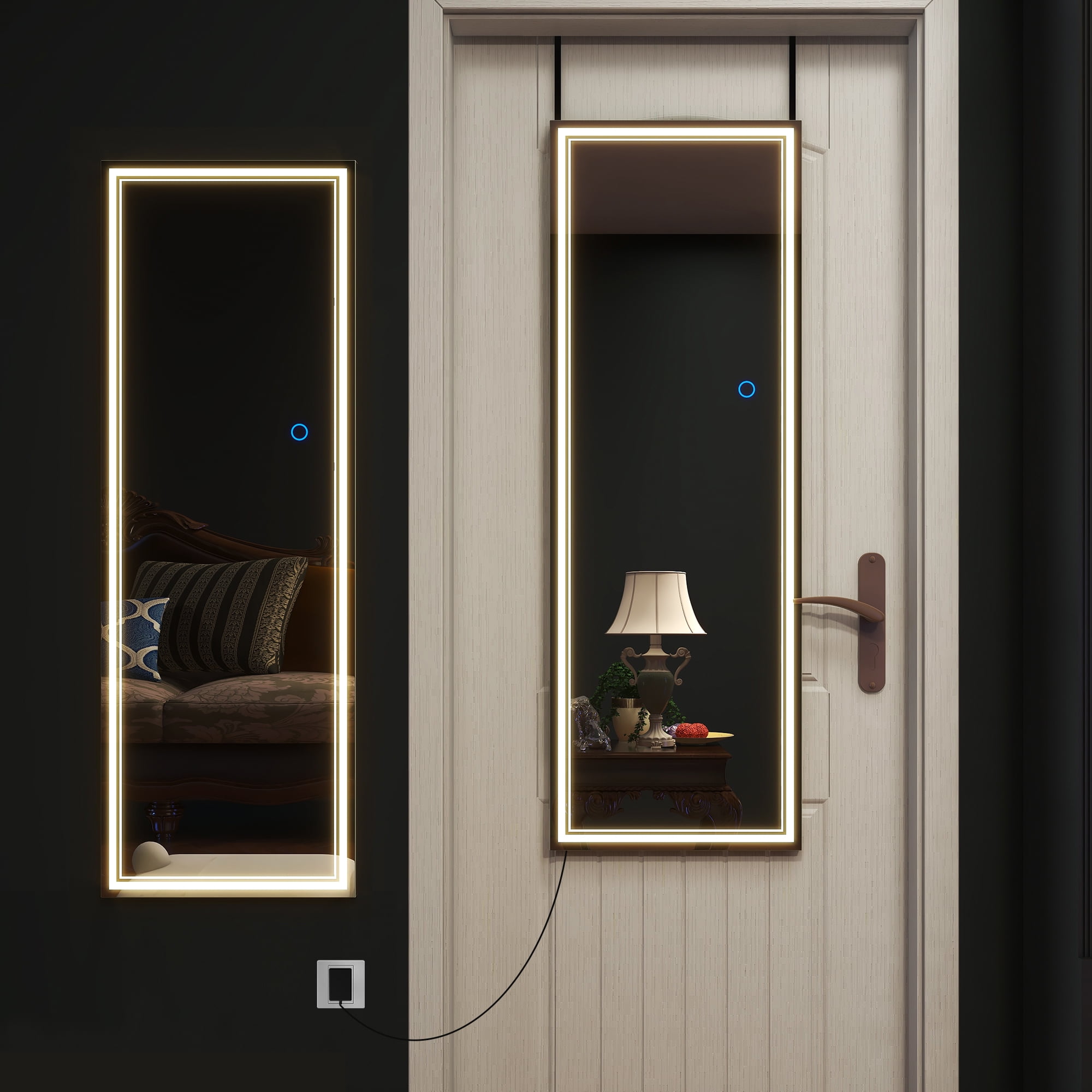 47"x16" Mordern Rectangle Hanging LED Mirror Door Mirror Vanity Mirror,Silver
