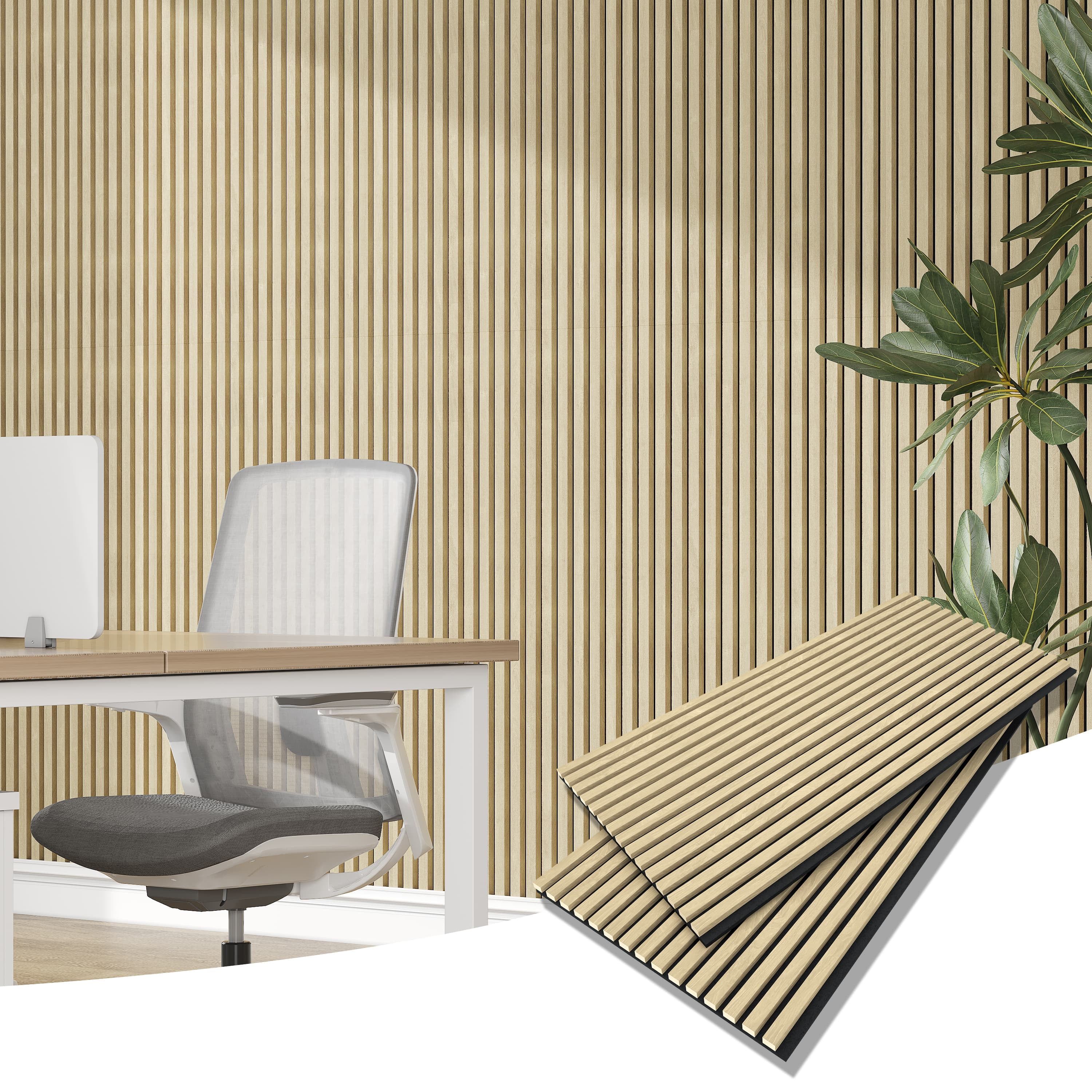 47"x24" Acoustic Slat Wood Wall Panel 3D Slatted Wall Panels 2Pcs,Natural