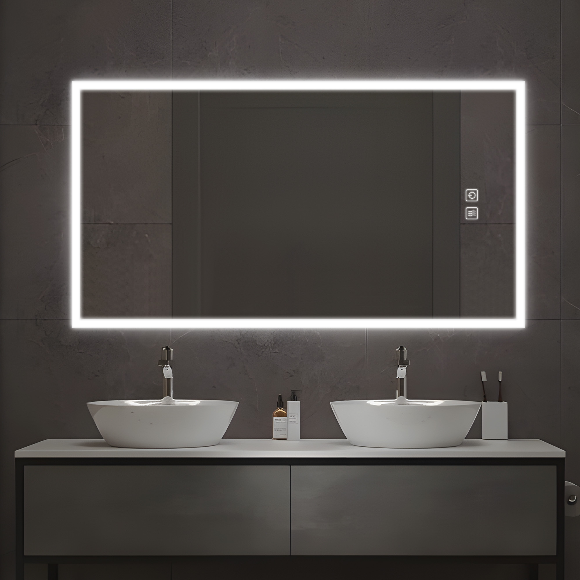 47"x26" Edge LED Lighted Wall Mounted Bathroom Mirror Modern Rectrangle Vanity Mirror with Anti-Fog,Silver