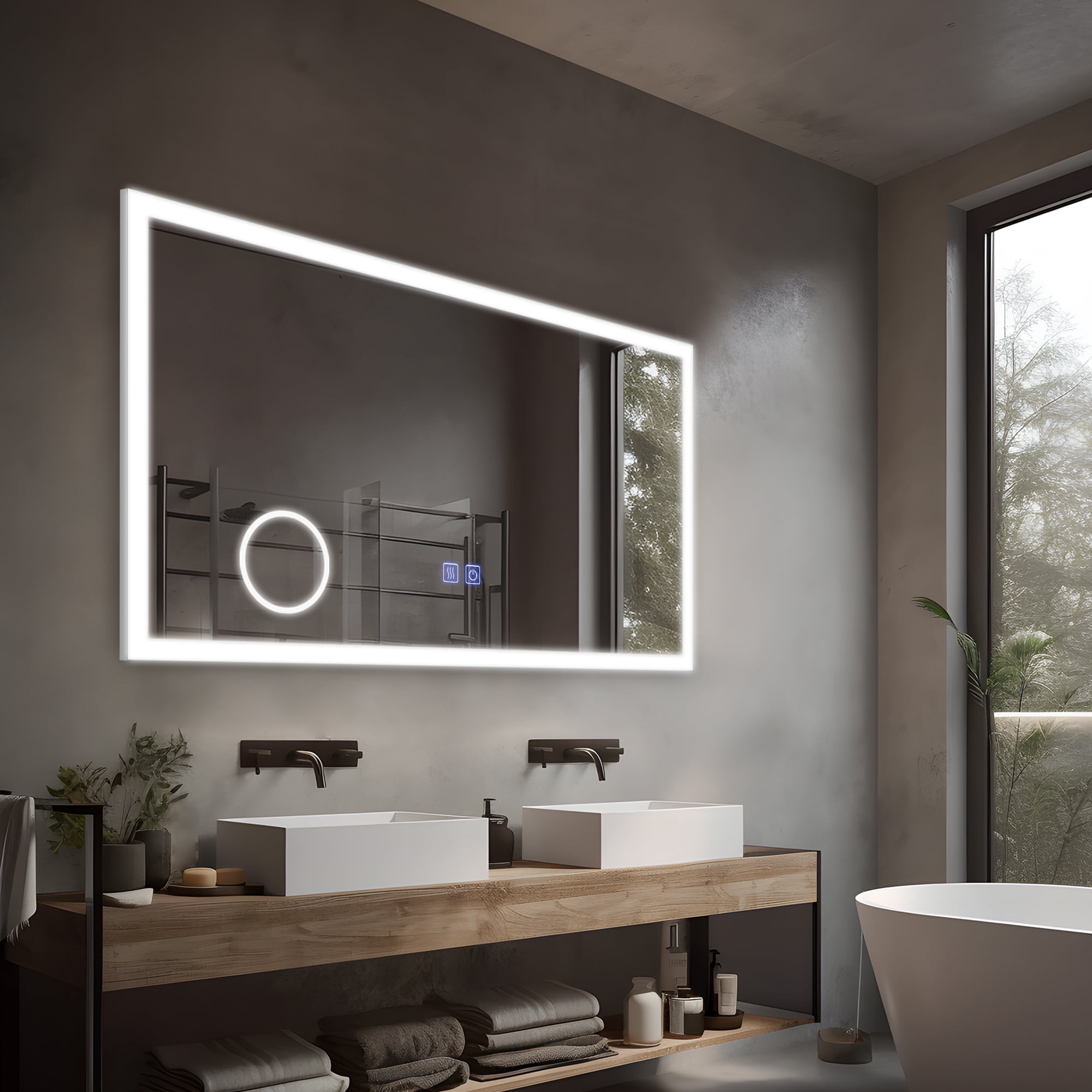 47"x26" LED Wall Mounted Bathroom Mirror Modern Rectrangle Vanity Mirror with Magnifier,Silver