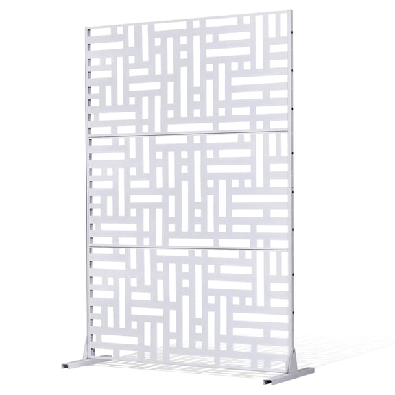 47"x76" Metal Privacy Screen, 3-Panel Freestanding Steel Fence for Patio Balcony Hot Tub, White