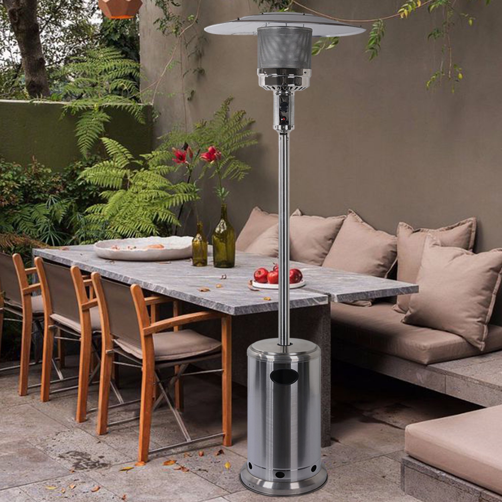 47000BTU Outdoor Propane Patio Heater, Freestanding Powder Coated Iron  Heaters for Outside Garden Patio Party Wedding, Silver, LJ2035 - Walmart.com