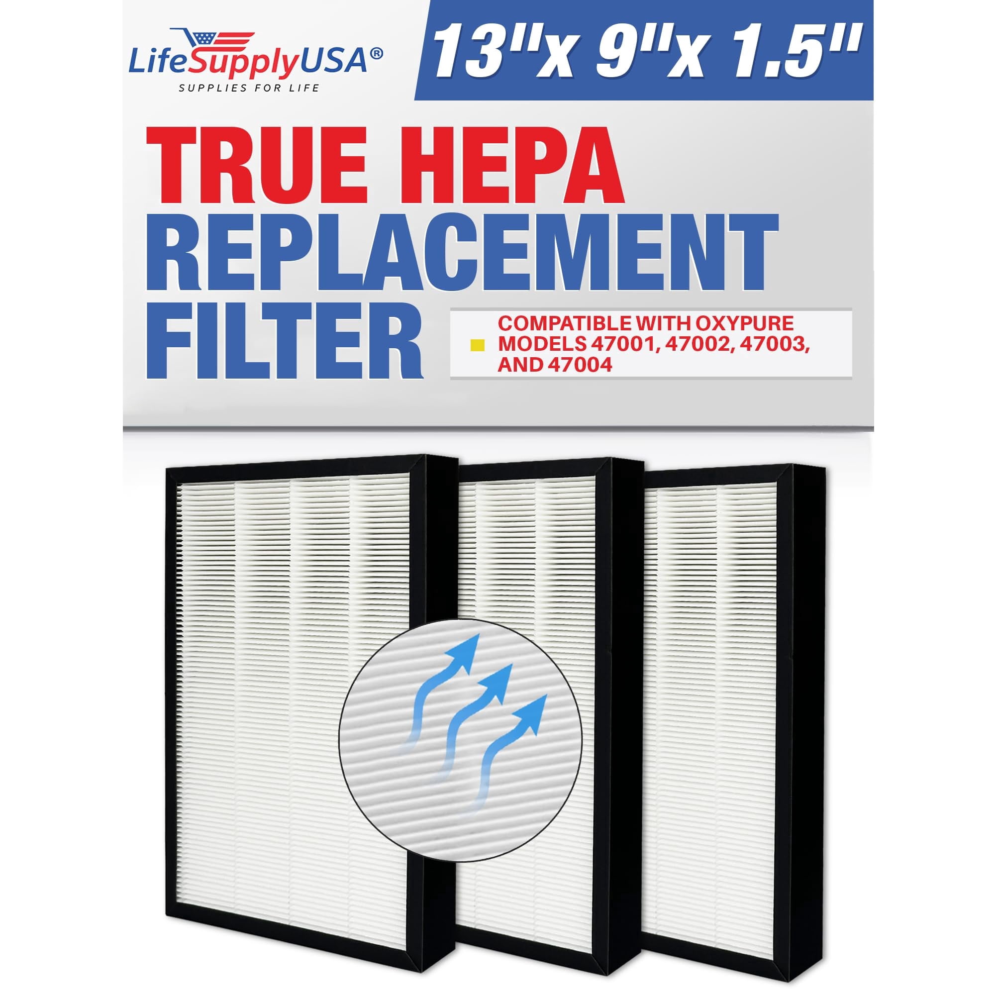 47001 HEPA + Carbon Filter Replacement Compatible with NuWave OxyPure Models 47001, 47002, 47003, 47004-2-in-1 Air Purifier Filter Set by LifeSupplyUSA (3 Pack)
