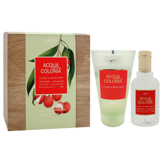 4711 Acqua Colonia Lychee and White Mint by Muelhens for Unisex - 2 Pc Gift Set 1.7oz EDC Spray, 2.5oz Shower Gel