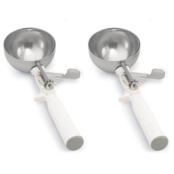 47139 Round Stainless Steel Dishers, Set of 2 (Size 6, 5 1/3-Ounce, White)