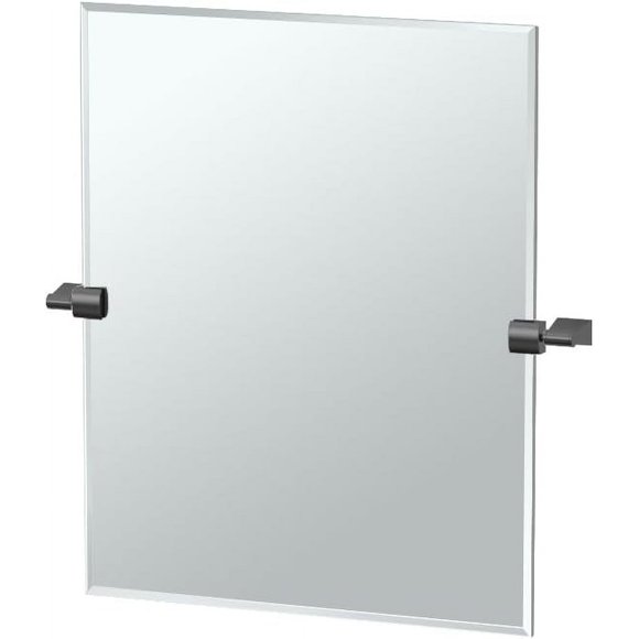4719MXSM Bleu Frameless Rectangle Mirror, 24 H, Matte Black/Wall Mounted Tilting Beveled Rectangle Bathroom Vanity Mirror with Matte Black Brackets