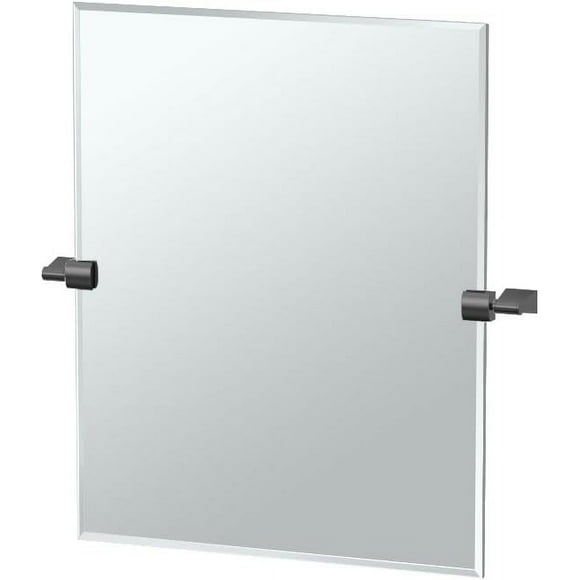 4719MXSM Bleu Frameless Rectangle Mirror, 24 H, Matte Black/Wall Mounted Tilting Beveled Rectangle Bathroom Vanity Mirror with Matte Black Brackets