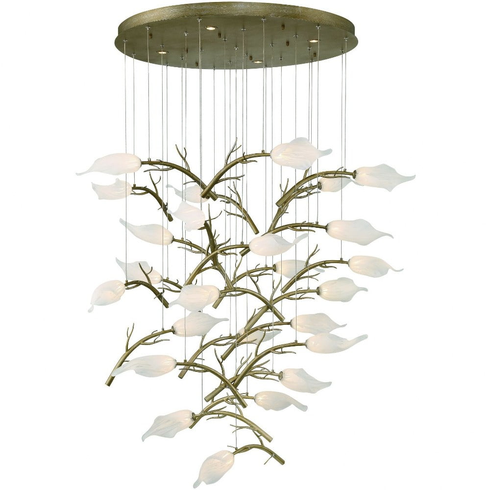 Matera Gold 25-Light LED Chandelier with White Glass Shades