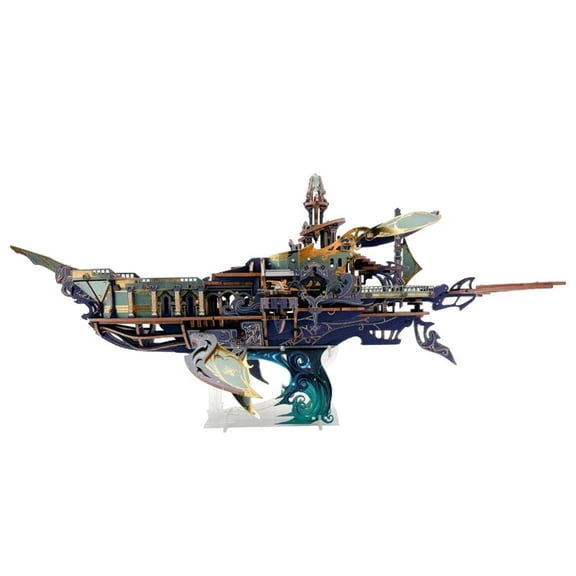 472PCS Steampunk Whale Ship Wooden Model Kit, Fantasy 3D Puzzle Assembly Set With Mechanical Motion Decor For Hobbyists -Deep Blue