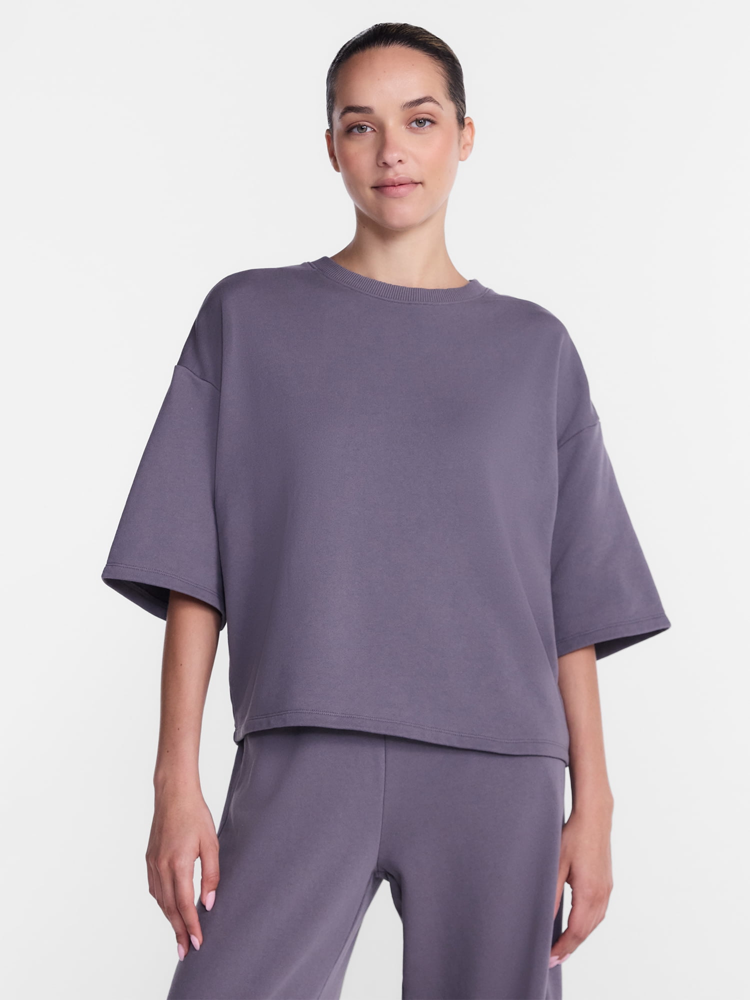 Athletic Works Women's and Women's Plus French Terry Cropped Boxy Tee, Sizes XS-4X