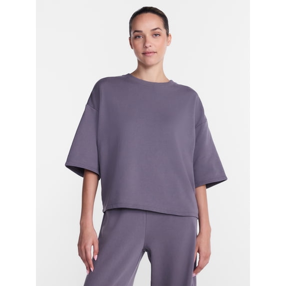 Athletic Works Women's and Women's Plus French Terry Cropped Boxy Tee, Sizes XS-4X
