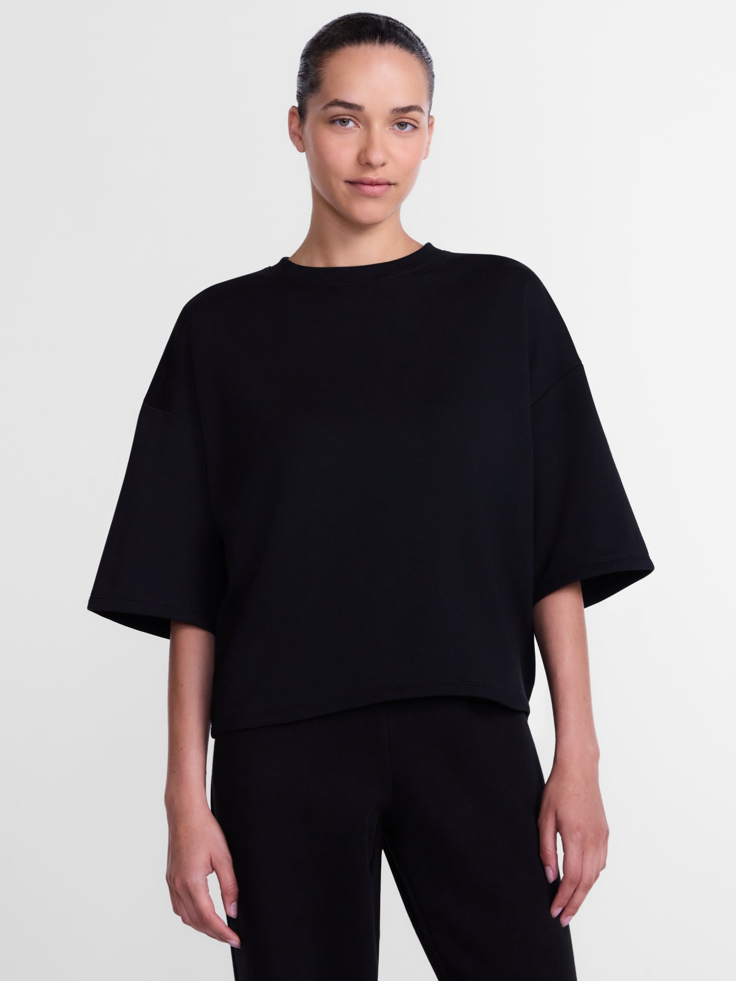 Athletic Works Women's and Women's Plus French Terry Cropped Boxy Tee, Sizes XS-4X