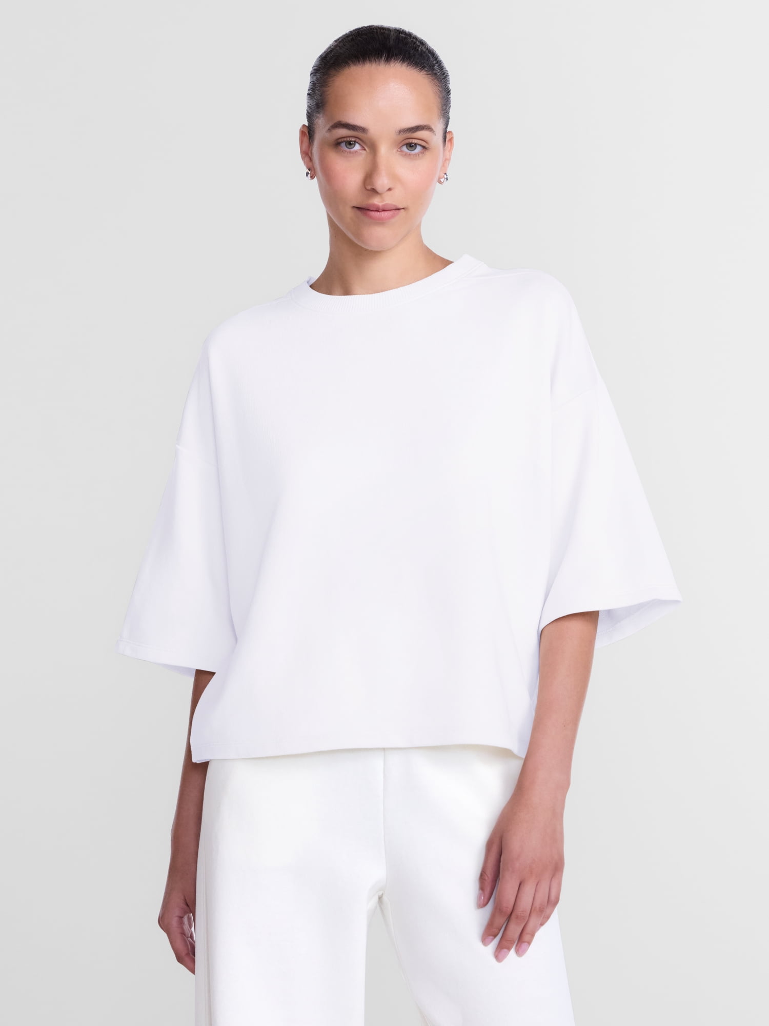 Athletic Works Women's and Women's Plus French Terry Cropped Boxy Tee, Sizes XS-4X