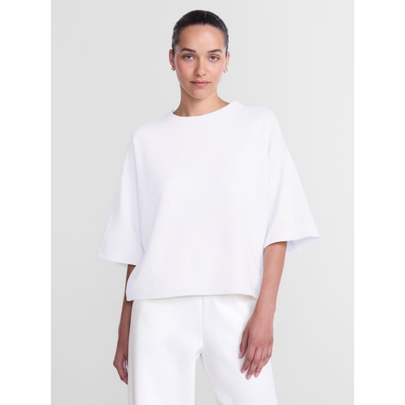 Athletic Works Women's and Women's Plus French Terry Cropped Boxy Tee, Sizes XS-4X