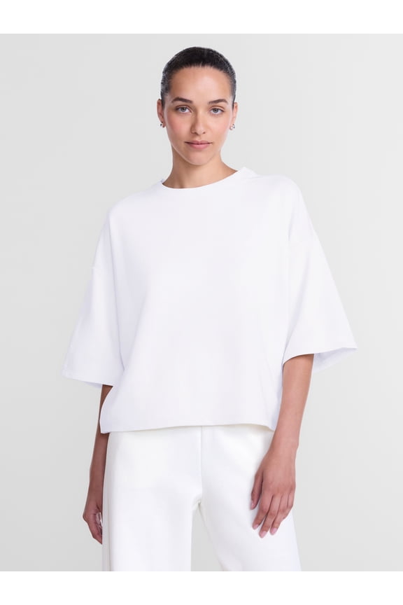 Women's and Women's Plus French Terry Cropped Boxy Tee, Sizes XS-4X