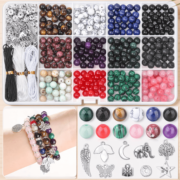 473Pcs Crystal Bead Bracelet Making Kit, 8mm Beads in 12 Colors with Elastic Cord and