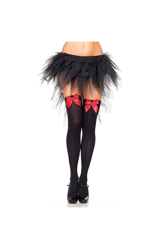4742-BLACK-RED Satin Bow Opaque Thigh High, Black & Red