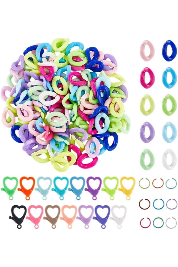 475Pcs Acrylic Chain Link Jewelry Link Connectors with Lobster Clasps 19mm Oval Colorful Assorted Opaque Open Quick Linking Ring Kits