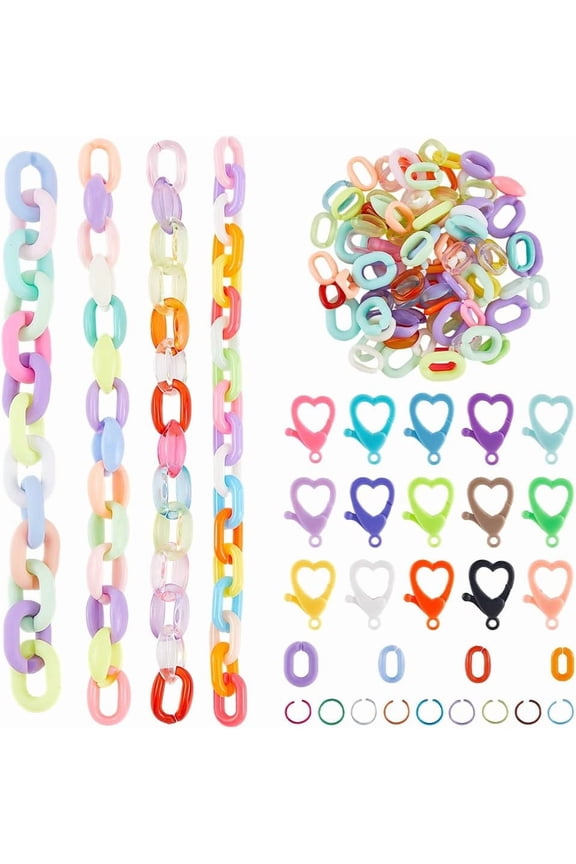 475Pcs Acrylic Link Chains Linking Rings Jewelry with Lobster Clasps Oval Assorted Colorful Transparent Open Quick Link Connector Kits for Jewelry Making Necklace Phone Chains Purse DIY Craft for DIY