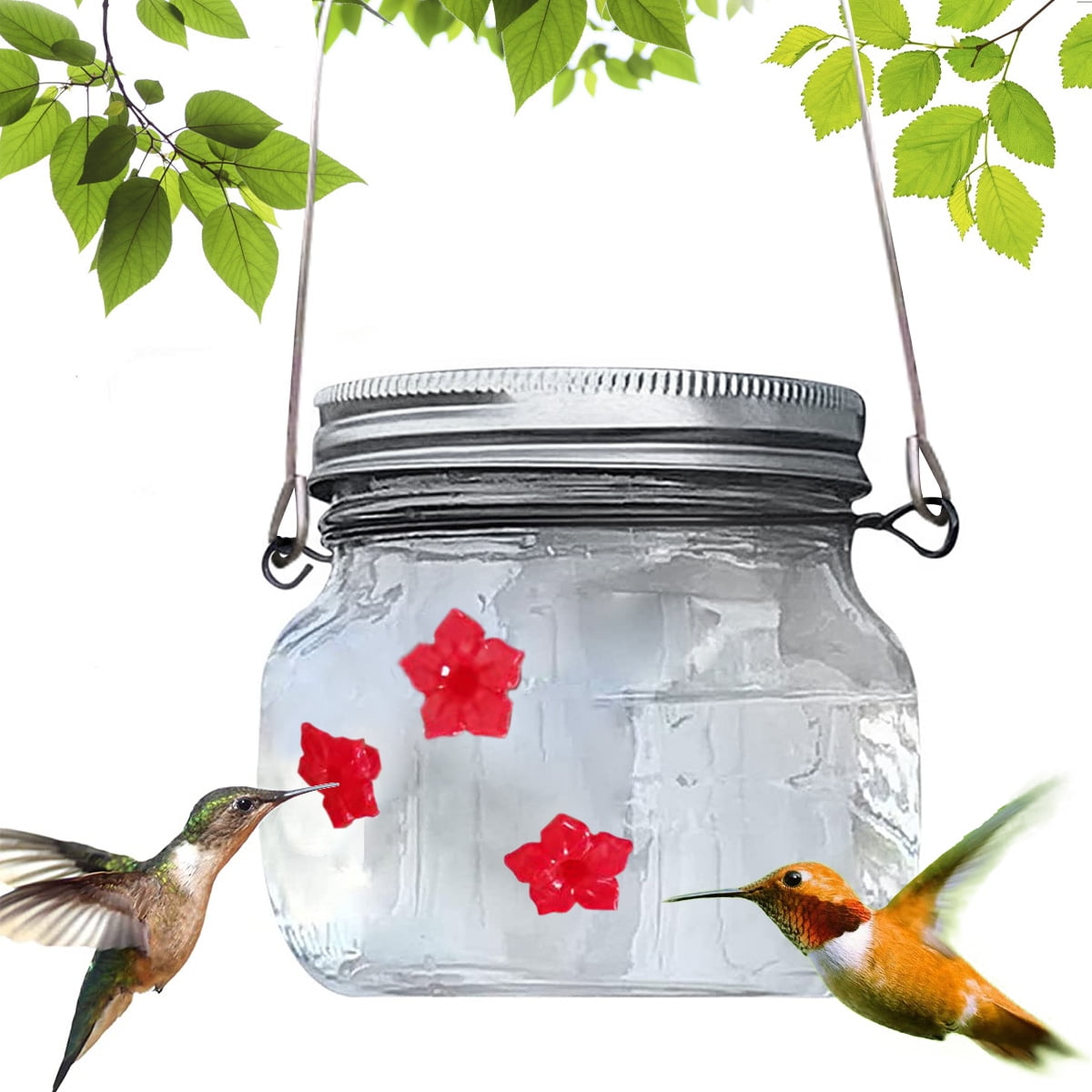 475ml Mason Jar Hummingbird Feeder with 3 Red Feeding Ports Durable