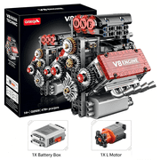 478PCS V8 Engine Building Set,V8 Engine Model kit that Run,Build Your Own STEM Mini V8 Model Engine Kit with Battery Box and L Motor,8-Cylinder Car Engine Building Engineering Toys for Kids Adults