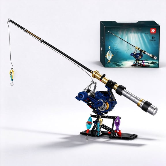 479 Pieces Fishing Rod Building Blocks Kit with Turning Reel, Birthday Christmas Gifts for Kids 6+