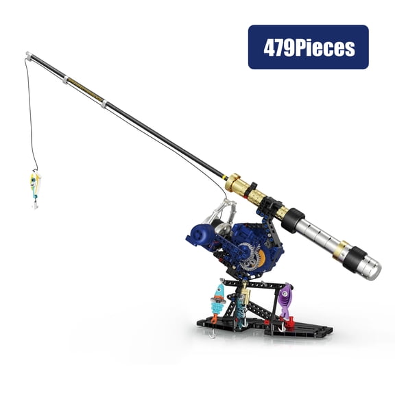 479 Pieces Fishing Rod Building Blocks Kit with Turning Reel, Birthday Christmas Gifts for Kids 6+