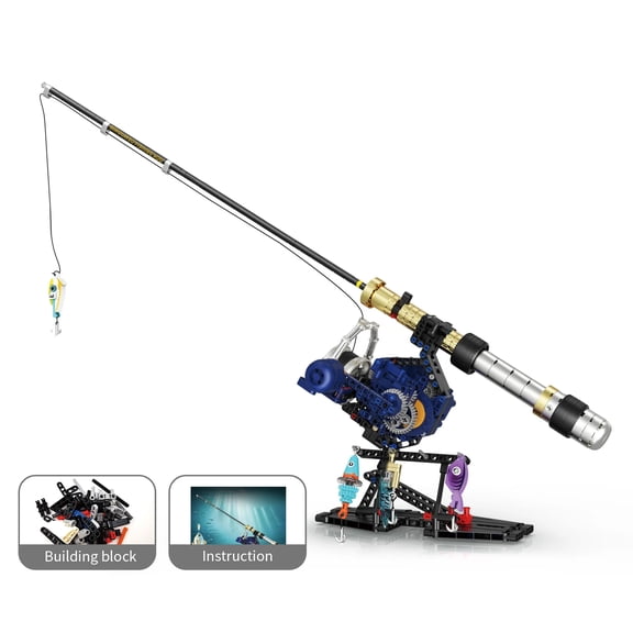 479 Pieces Fishing Rod Building Blocks Kit with Turning Reel, Birthday Christmas Gifts for Kids 6+