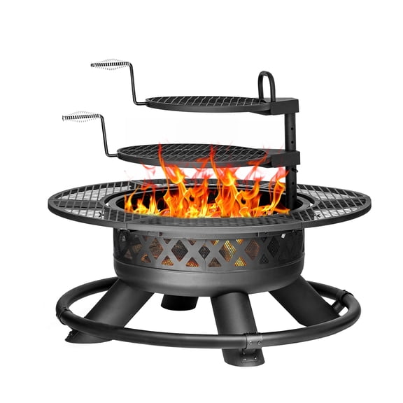 47Inch Wood Burning Fire Pit Table with Grills and Lid