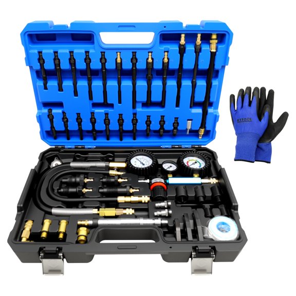 47PCS Compression and Leakage Test Kit Petrol & Diesel Compression Tester Kit Automotive Cylinder Leak Down Tester with Dual Gauge Engine Compression Tester Kit for HDI, TDCi, Pumpe Duse Engine