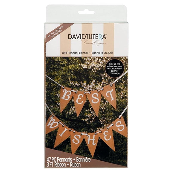 47Pc Pre Printed Jute Pennants W.Ribbon