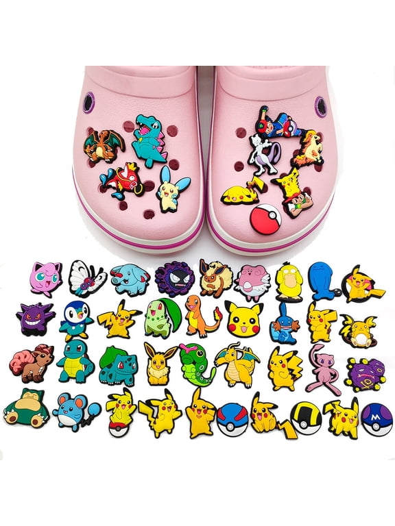 47Pcs Pikachu Shoe Charms for Croc, Cartoon Shoe Decoration for Shoes Bracelet Wristband Clog Sandals Birthday Party Favors
