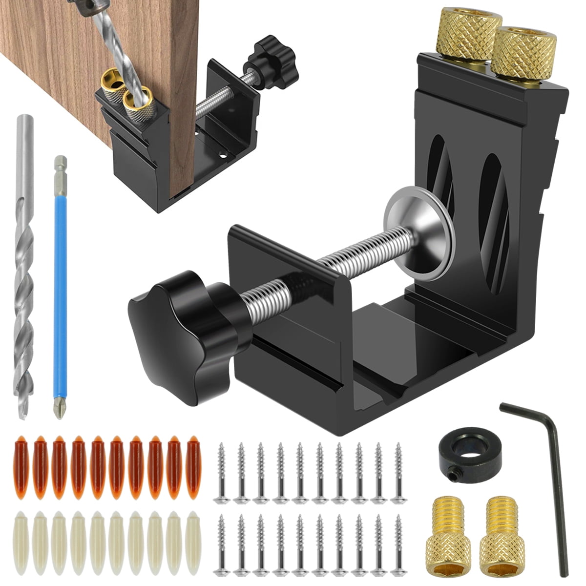 47Pcs Pocket Hole Jig Kit Metal Pocket Screw Jig Drill Guide Sturdy 15